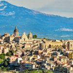View of Militello in Val di Catania with Mount Etna in the background – Sicily, Italy