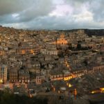Modica, Sicily: Panorama of City at Night; St George Cathedral