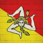 Sicilian flag painted on a wall