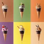 Assortment of natural fruit ice cream in a pattern