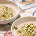 homemade pudding decorated with  almond and pistachio grain