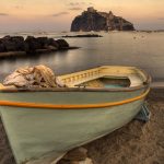 Aragonese Casle (Ischia Island) view beach old prison at sunset